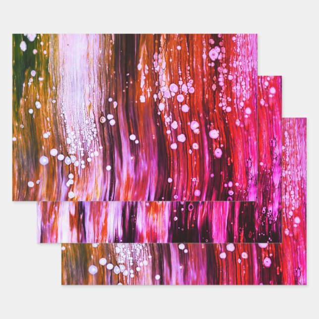 Paint Pour Cells Swipe Abstract Art Pink Wrapping Paper Sheet (Set)