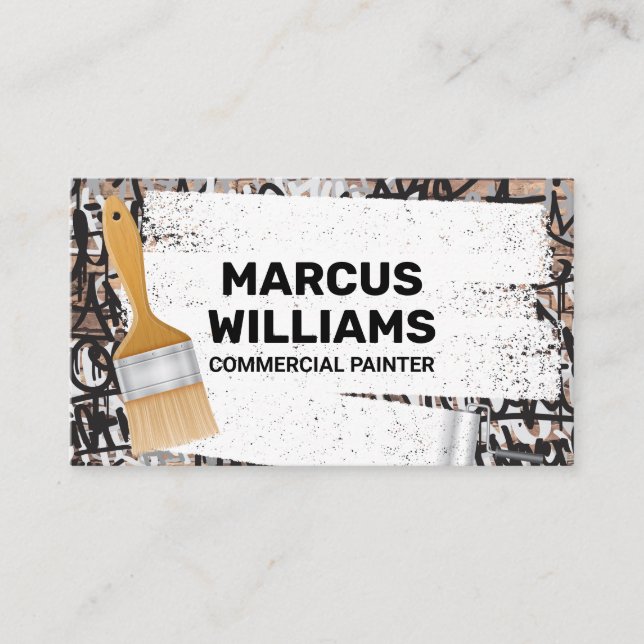 Paint Roller and Brush | Graffiti Brick Wall Business Card (Front)