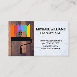 Paint Roller Handyman Wood Spackled Wall Business Card
