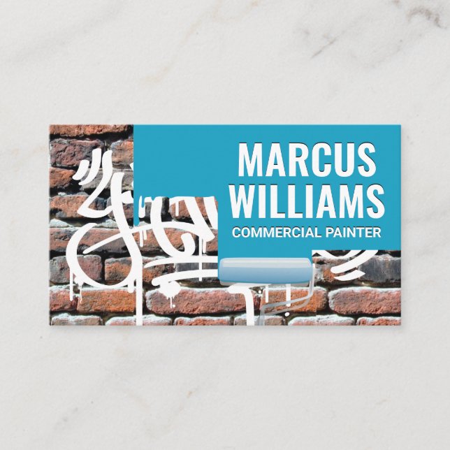 Paint Roller | Painted Brick Wall with Graffiti Business Card (Front)