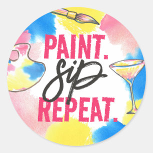 Paint Sip Repeat Bachelorette Party Favour Classic Round Sticker