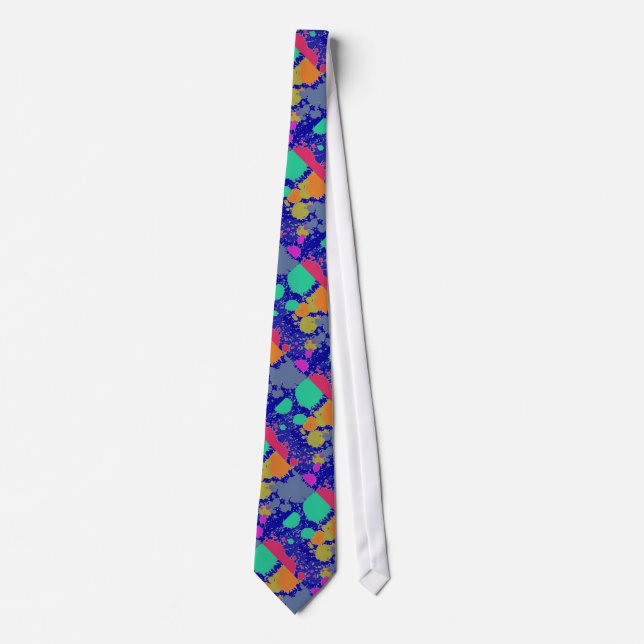 Paint Spats Colourful Mans Tie Blue Background (Front)
