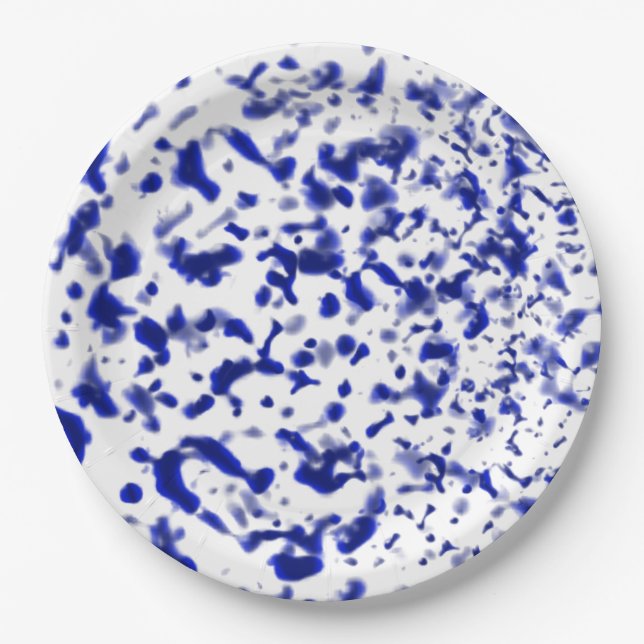 Paint Spatter Blue Paper Plate (Front)