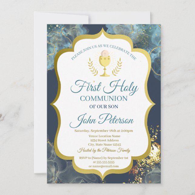 Paint Splash,Chalice Gold First Holy Communion  Invitation (Front)