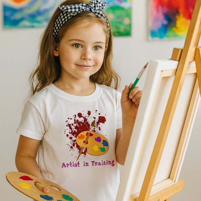 Paint Splash Girls T-Shirt (Artist in Training” youth tee with vibrant palette graphic perfect for creative young painters)