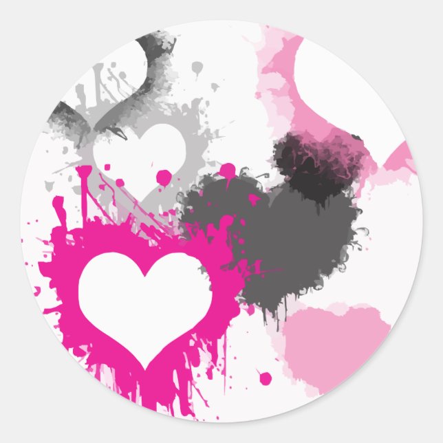 Paint Splash Heart Pattern Round Stickers (Front)