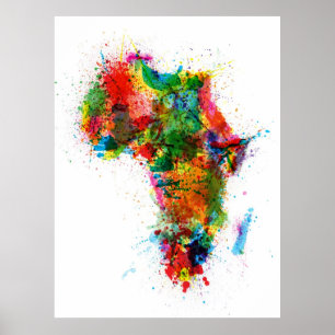 Paint Splashes Map of Africa Map Poster
