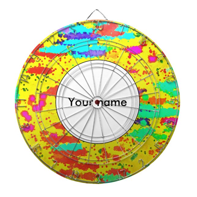 Paint splashes on a yellow background dartboard (Front)