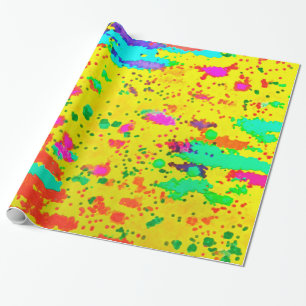 Paint splashes on a yellow background wrapping paper