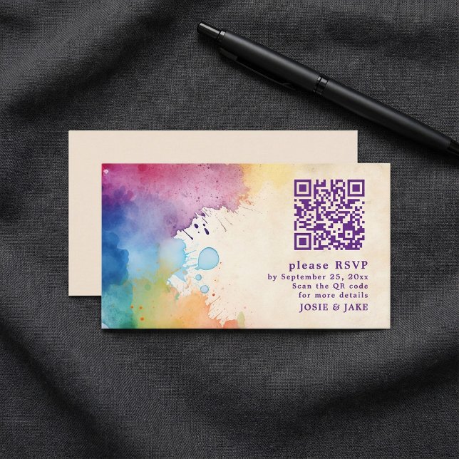 Paint splashes RSVP QR Code Enclosure Card (Paint splashes RSVP QR Code Enclosure Card.)