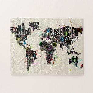 Paint Splashes Text Map of the World Jigsaw Puzzle