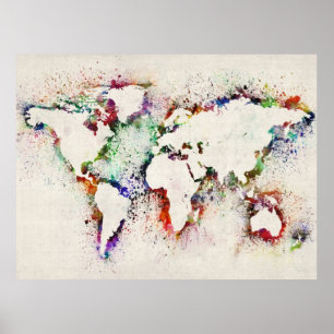Paint Splashes Text Map of the World Poster