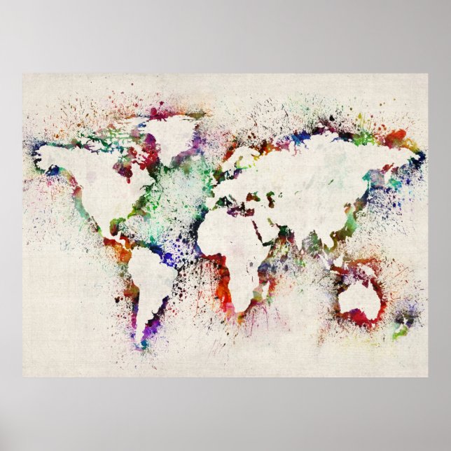 Paint Splashes Text Map of the World Poster (Front)