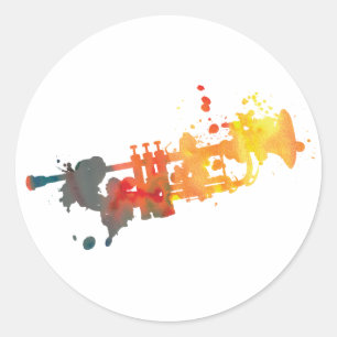 Paint Splat Trumpet Classic Round Sticker