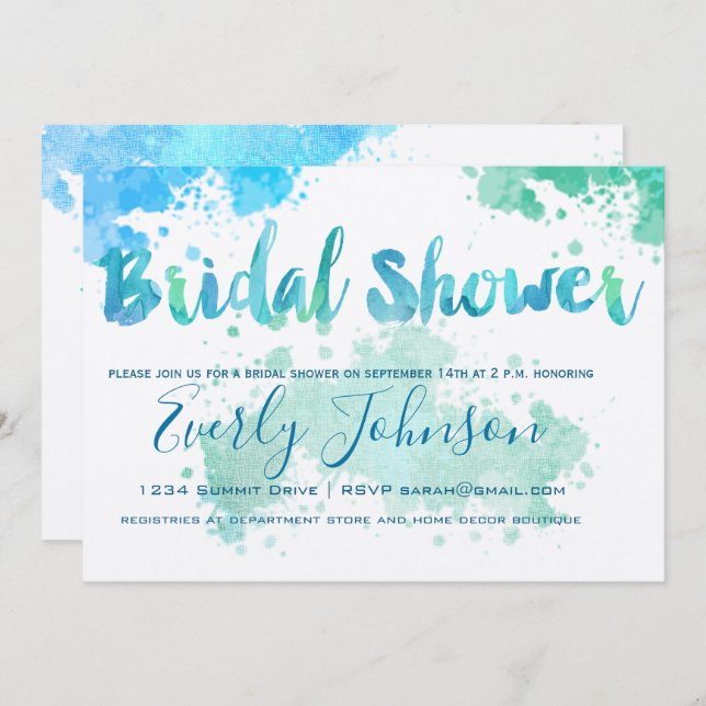 Paint Splat Watercolor Bridal Shower Invitations (Front/Back)