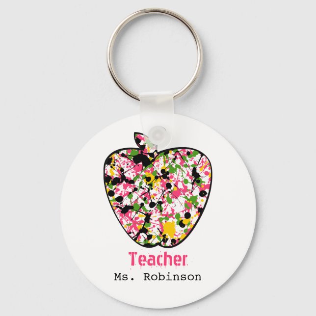 Paint Splatter Apple Teacher Keychain (Front)