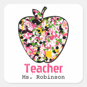 Paint Splatter Apple Teacher Stickers