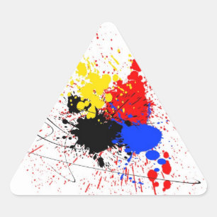 Paint Splatter Art Black Blue Red Yellow Triangle Sticker