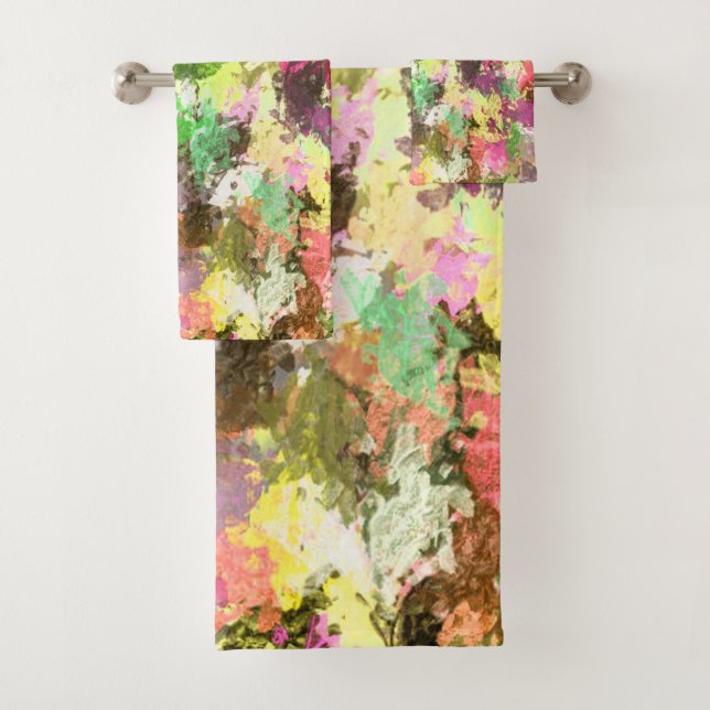 Paint Splatter Autumn Colour Leaves Abstract Bath Towel Set (Insitu)