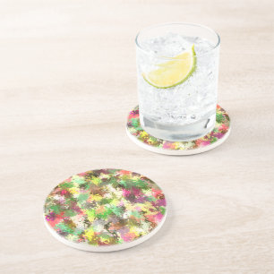 Paint Splatter Autumn Colour Leaves Abstract Coaster