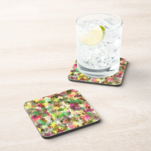 Paint Splatter Autumn Colour Leaves Abstract Coaster