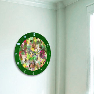 Paint Splatter Autumn Colour Leaves Abstract Large Clock