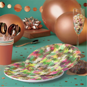 Paint Splatter Autumn Colour Leaves Abstract Paper Plate