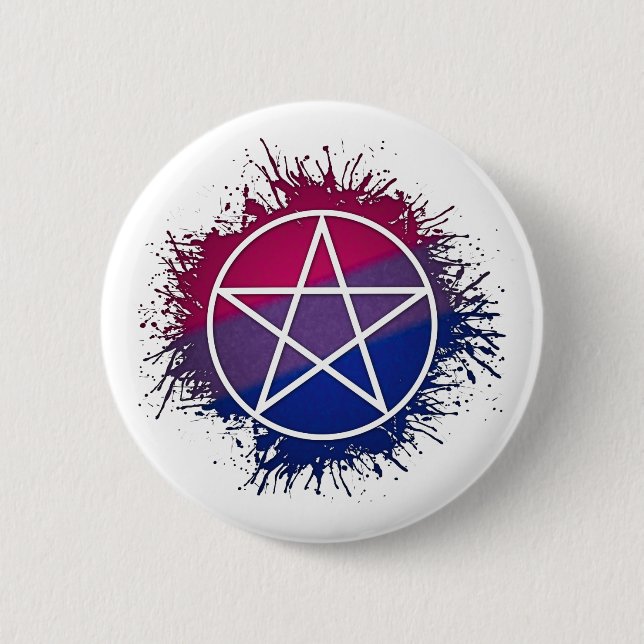Paint Splatter Bisexual Pride Pentacle Symbol 6 Cm Round Badge (Front)