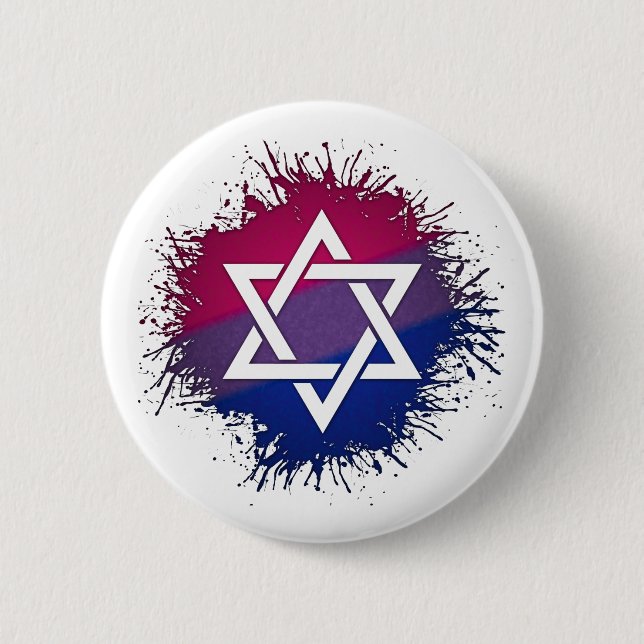 Paint Splatter Bisexual Pride Star of David Symbol 6 Cm Round Badge (Front)