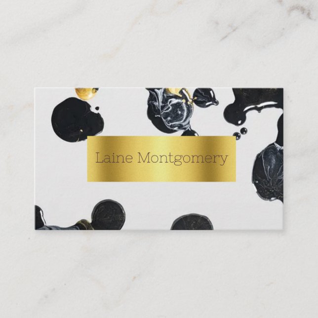 Paint Splatter Black Gold Modern Business Card (Front)