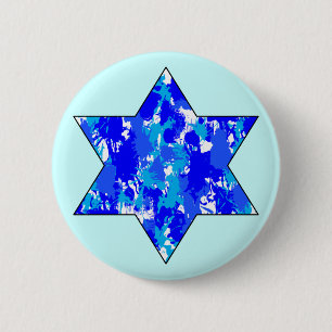 Paint Splatter Blue Jewish Star 6 Cm Round Badge