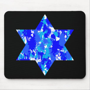 Paint Splatter Blue Jewish Star Mouse Pad