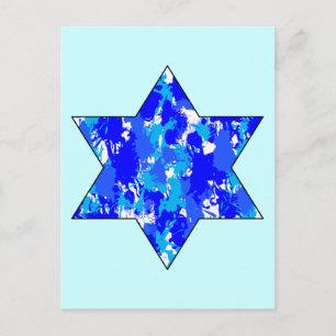 Paint Splatter Blue Jewish Star Postcard