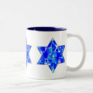 Paint Splatter Blue Jewish Star Two-Tone Coffee Mug