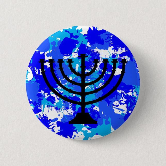 Paint Splatter Blue Menorah 6 Cm Round Badge (Front)