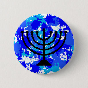 Paint Splatter Blue Menorah 6 Cm Round Badge