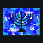 Paint Splatter Blue Menorah Postcard<br><div class="desc">Paint splatter blue menorah postcard.</div>