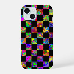 Paint Splatter Chequered Board Pattern iPhone 15 Case