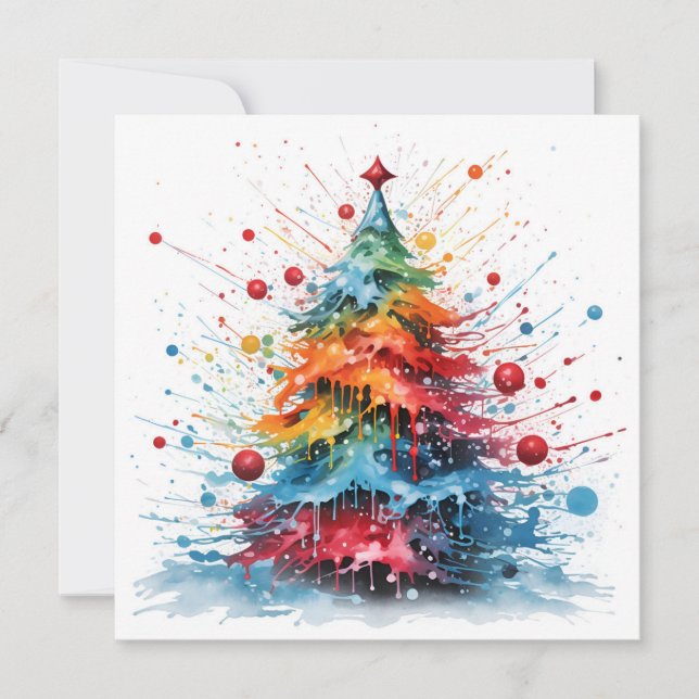 Paint splatter Christmas tree greeting card (Front)