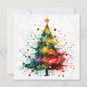 Paint splatter Christmas tree greeting card