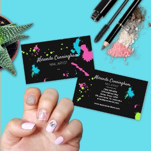 Paint Splatter Colourful  Nail Makeup Artist Black Business Card