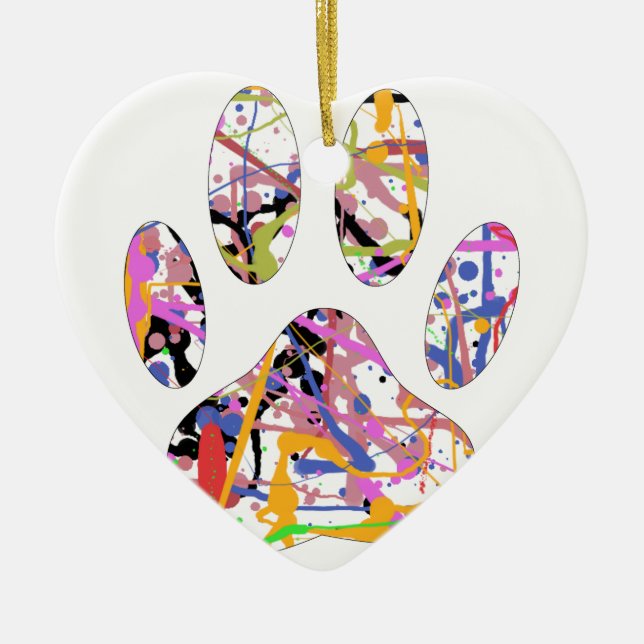 Paint Splatter Dog Paw Print Ceramic Tree Decoration (Front)