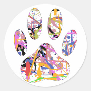 Paint Splatter Dog Paw Print Classic Round Sticker