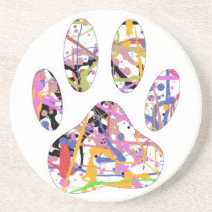 Paint Splatter Dog Paw Print Coaster