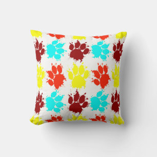 Paint Splatter Dog Paw Print Pattern Cushion