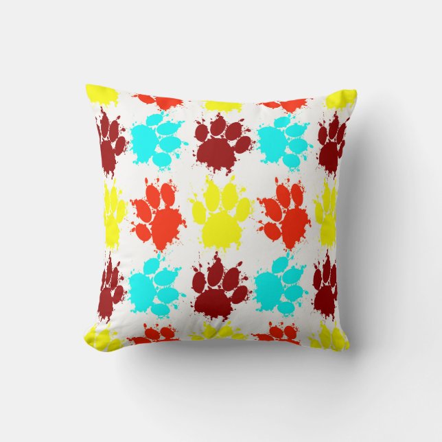 Paint Splatter Dog Paw Print Pattern Cushion (Front)