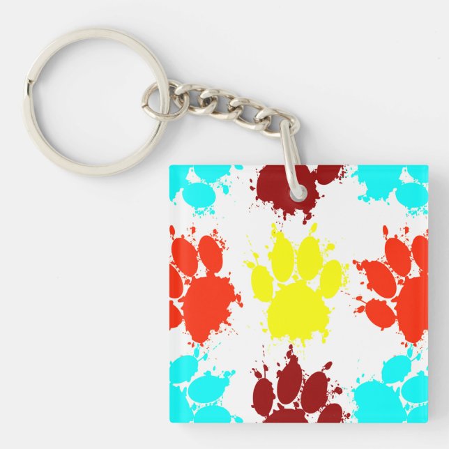 Paint Splatter Dog Paw Print Pattern Key Ring (Front)