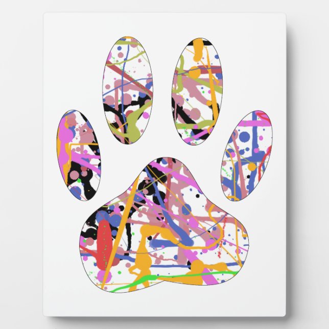 Paint Splatter Dog Paw Print Plaque (Front)