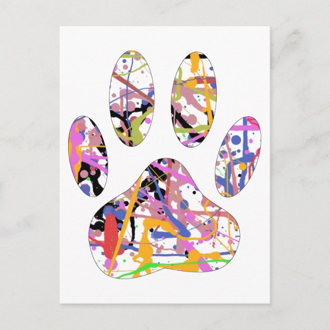 Paint Splatter Dog Paw Print Postcard (Front)