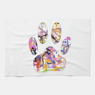 Paint Splatter Dog Paw Print Tea Towel